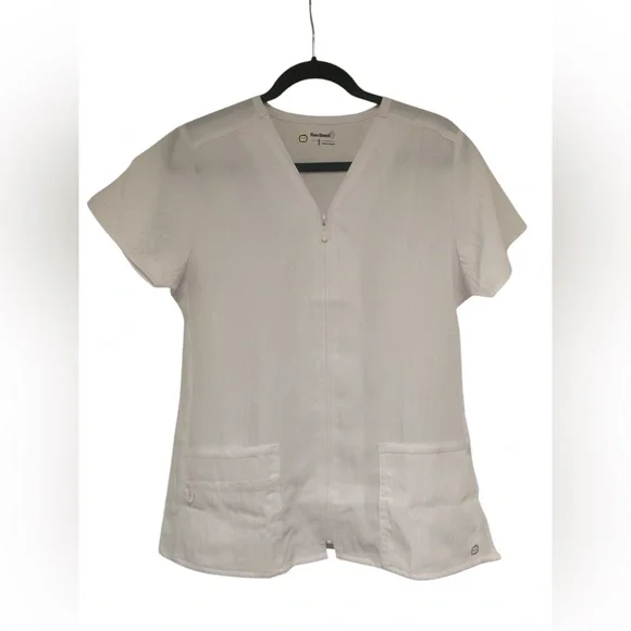 Four-Stretch White Scrub Top GUC M - Picture 3 of 7